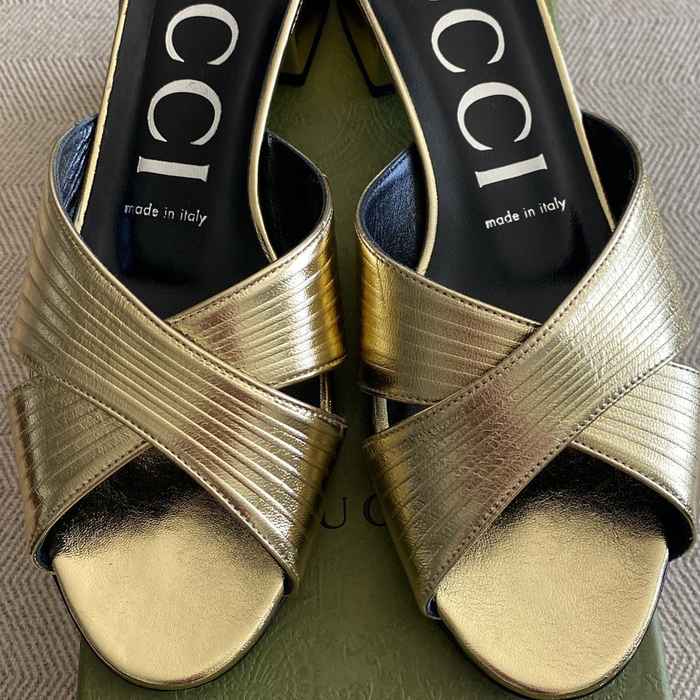 Gucci Gold Sandals, like new, size 36.5, can provide authentication if needed!